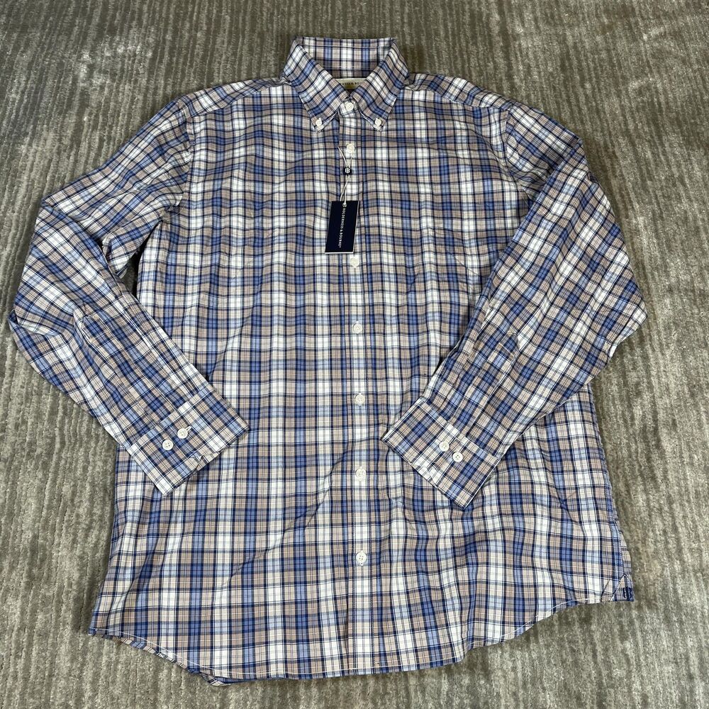 Holderness & Bourne Andrews Shirt Mens XL Blue Plaid Button Down Stretch